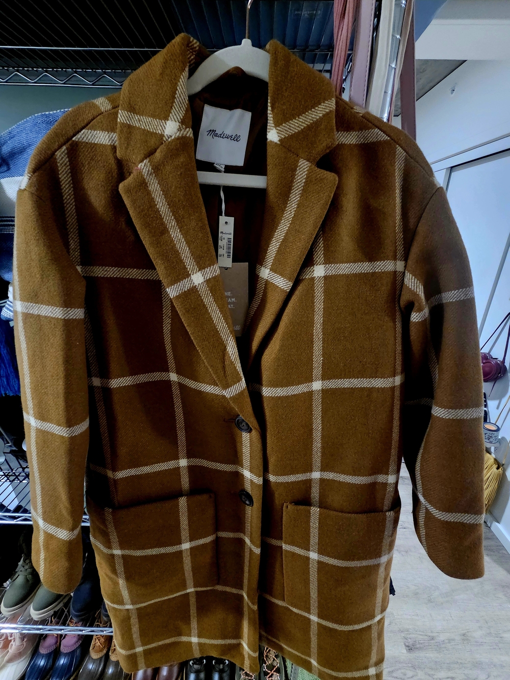 NWT Madewell Brown Plaid Wool-Blend Pea Coat
